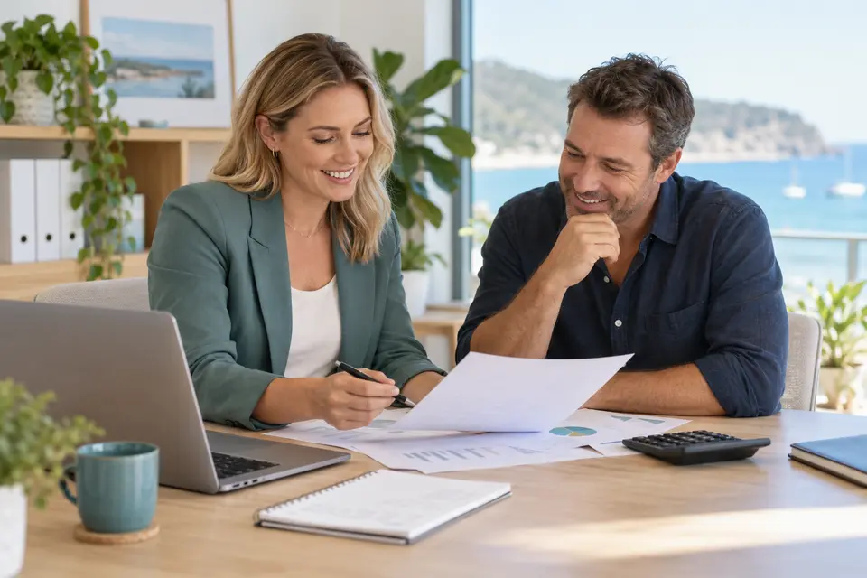 Illustrative image of an accountant meeting a small-business owner